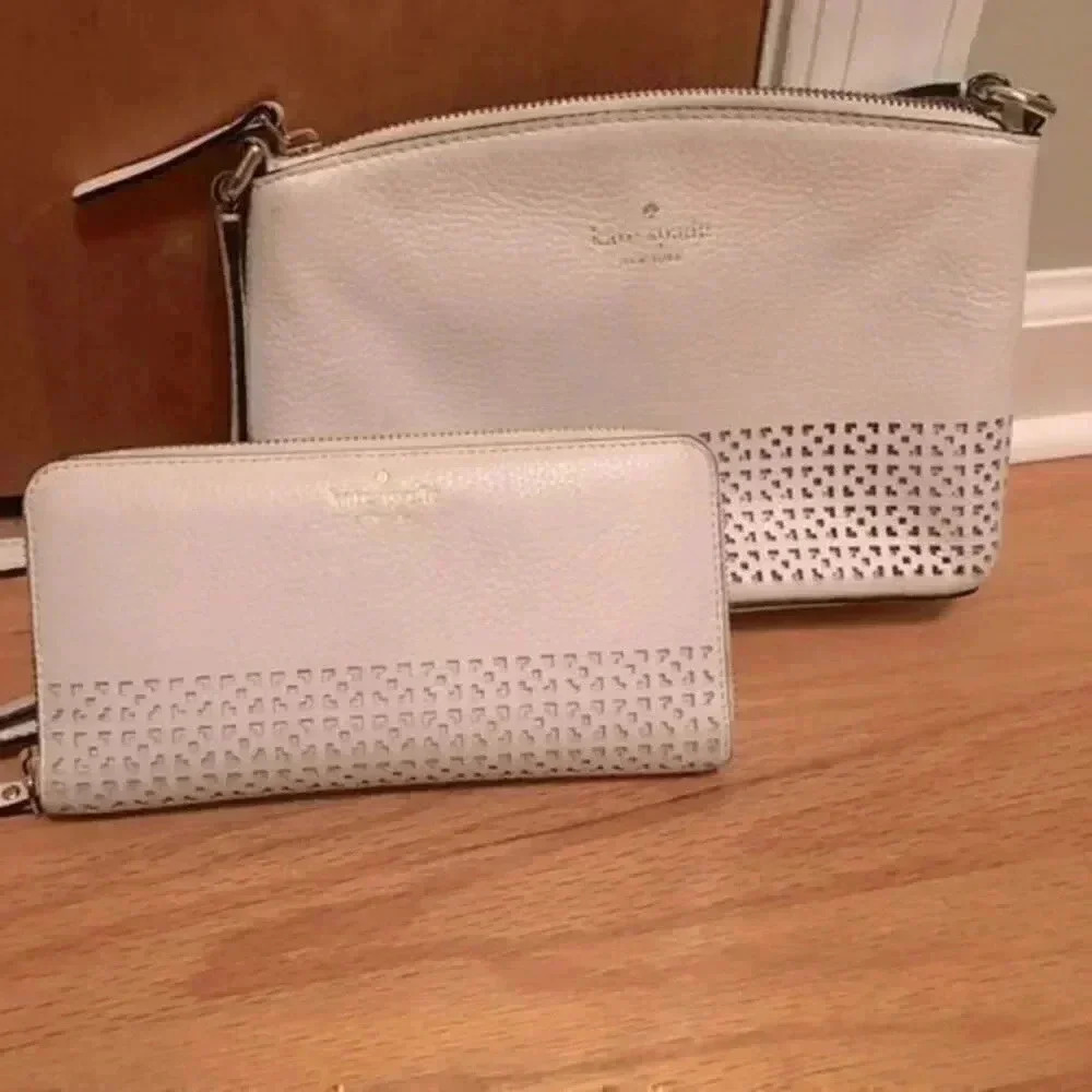 Kate Spade White Wakefield Lane Millie Leather Crossbody Purse and Wallet